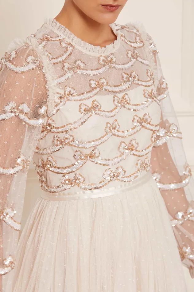 Needle and Thread Bow Sequin Bodice Ankle Gown Champagne Women Embellished Dresses Needle and Thread Bow Sequin Bodice Ankle Gown Champagne Women Embellished Dresses