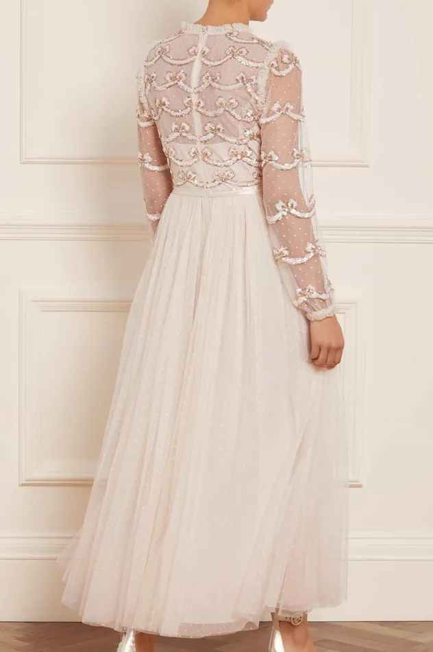 Needle and Thread Bow Sequin Bodice Ankle Gown Champagne Women Embellished Dresses Needle and Thread Bow Sequin Bodice Ankle Gown Champagne Women Embellished Dresses