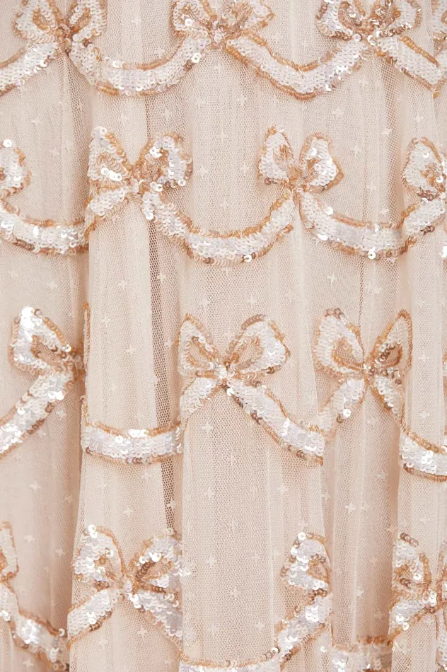 Needle and Thread Bow Sequin Long Sleeve Gown Champagne Women Embellished Dresses Needle and Thread Bow Sequin Long Sleeve Gown Champagne Women Embellished Dresses