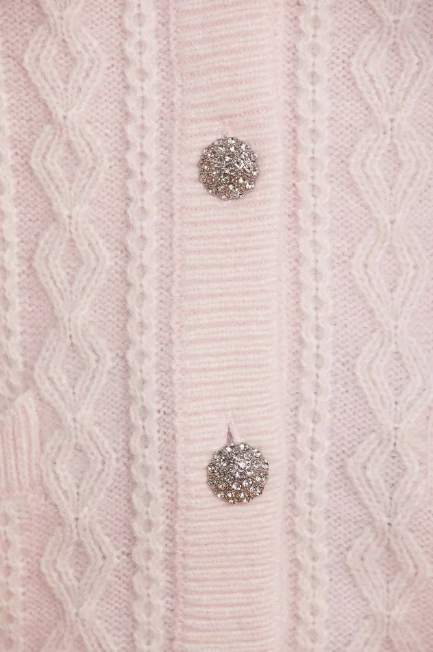 Needle and Thread Cable Jewelled Button Longline Cardigan Pink Women Knitwear