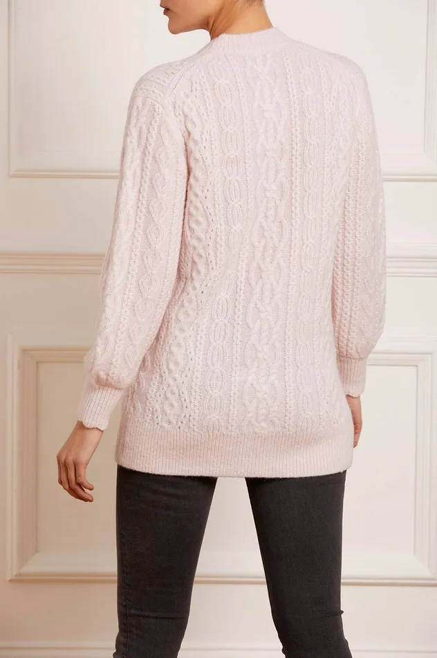 Needle and Thread Cable Jewelled Button Longline Cardigan Pink Women Knitwear