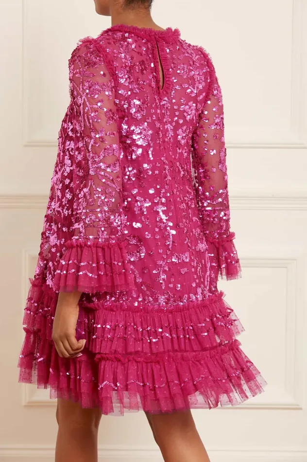 Needle and Thread Celia Long Sleeve Mini Dress Pink Women Evening Dresses
