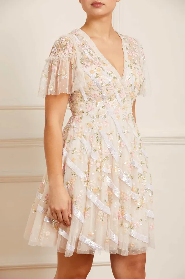 Needle and Thread Dianella Sequin Mini Dress Champagne Women Embellished Dresses