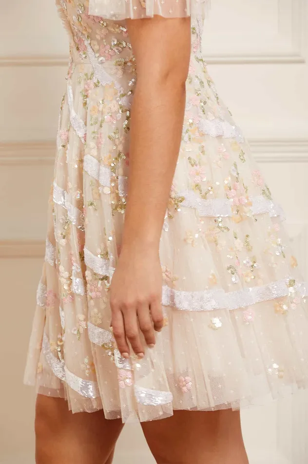 Needle and Thread Dianella Sequin Mini Dress Champagne Women Embellished Dresses
