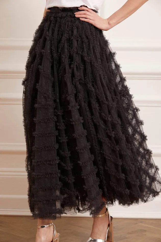 Needle and Thread Florence Ruffle Ankle Skirt Black Women Exclusives