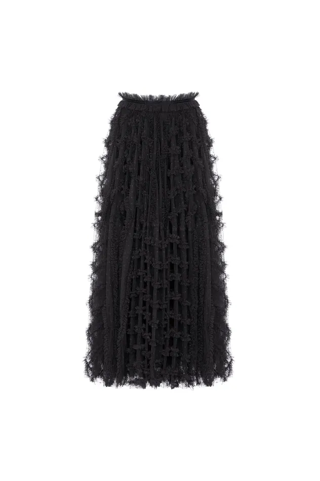 Needle and Thread Florence Ruffle Ankle Skirt Black Women Exclusives