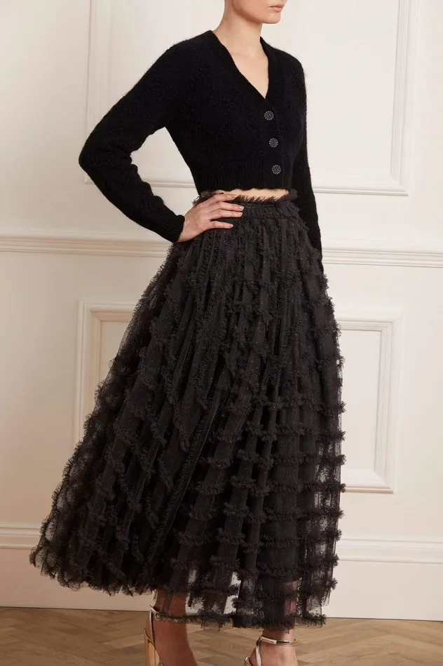 Needle and Thread Florence Ruffle Ankle Skirt Black Women Exclusives