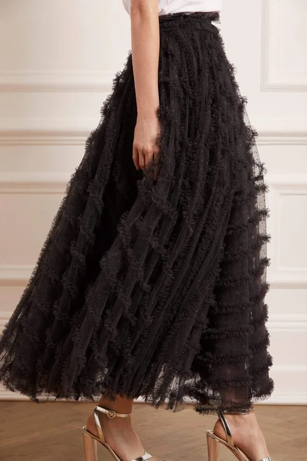 Needle and Thread Florence Ruffle Ankle Skirt Black Women Exclusives