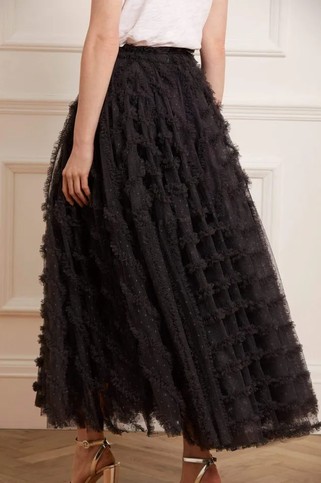 Needle and Thread Florence Ruffle Ankle Skirt Black Women Exclusives