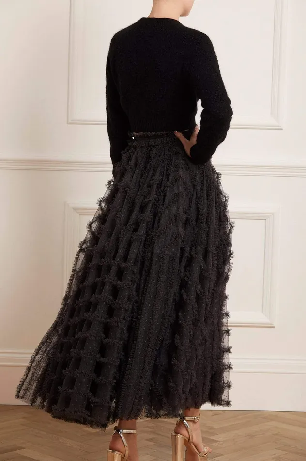 Needle and Thread Florence Ruffle Ankle Skirt Black Women Exclusives