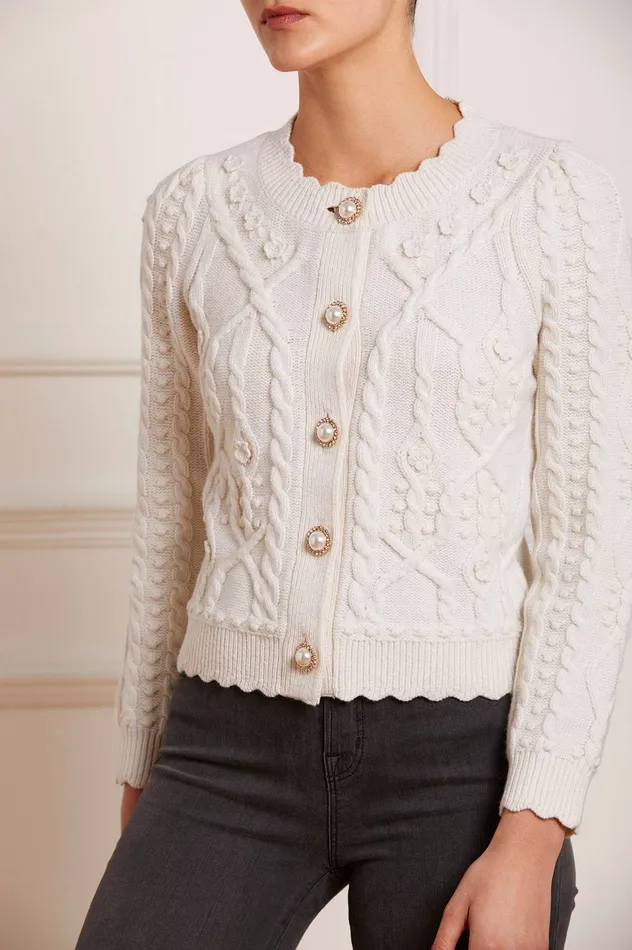 Needle and Thread Flower Applique Short Cardigan Champagne Women Exclusives