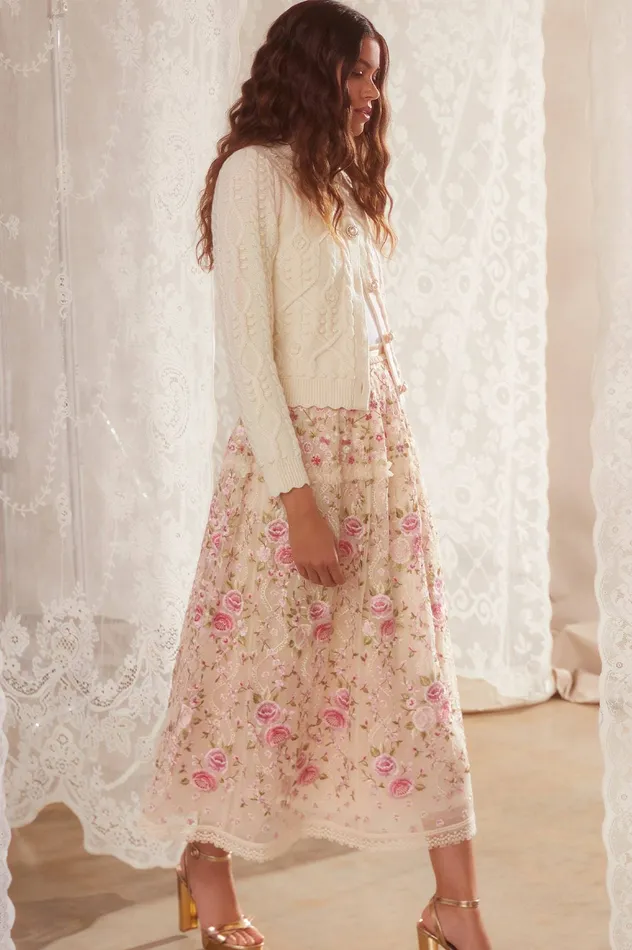 Needle and Thread Flower Applique Short Cardigan Champagne Women Exclusives
