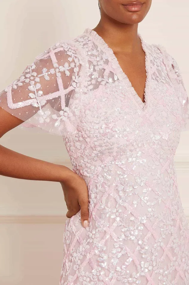 Needle and Thread Garden Lattice Gloss Ankle Gown Pink Women Embellished Dresses