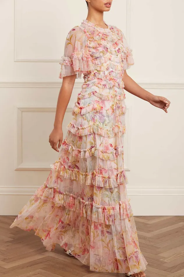 Needle and Thread Iris Ruffle Gown Multi Women Printed Dresses