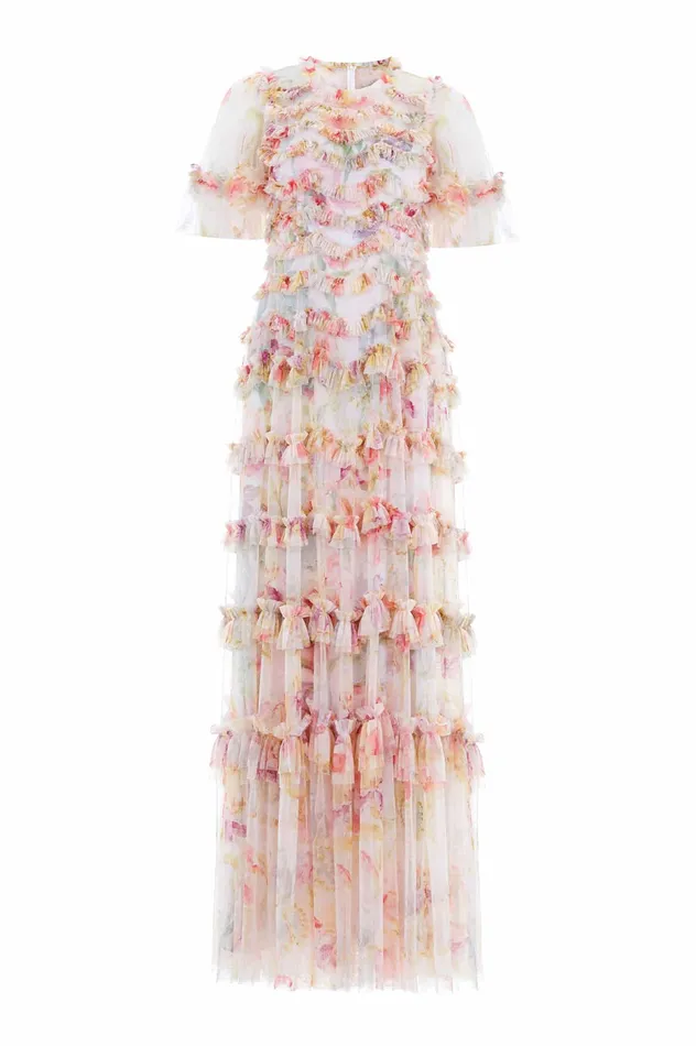 Needle and Thread Iris Ruffle Gown Multi Women Printed Dresses