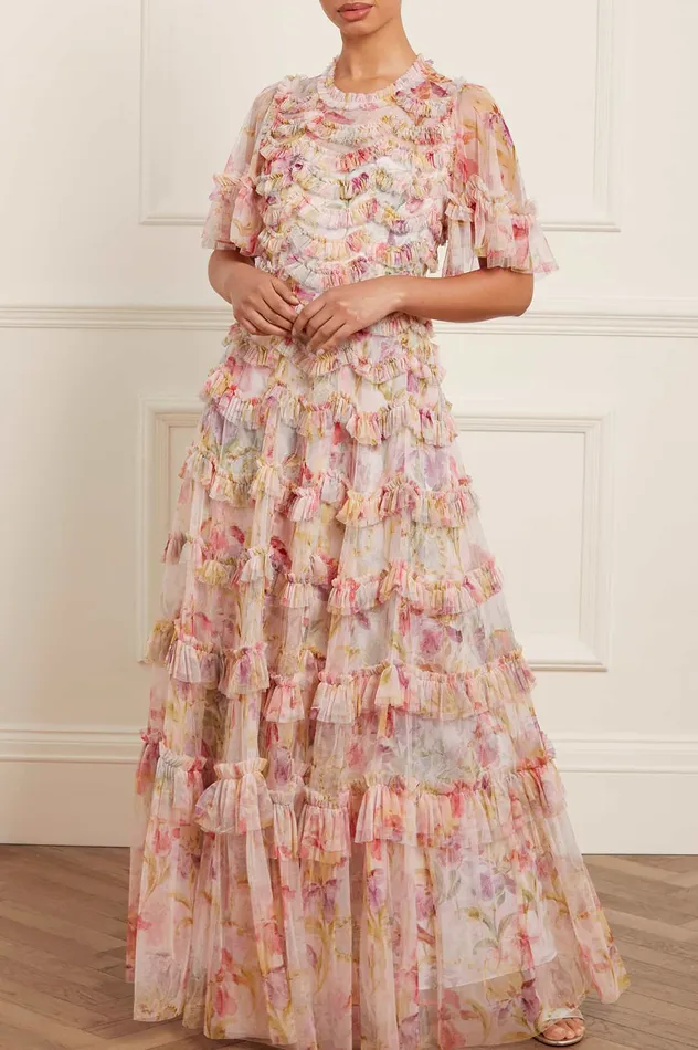 Needle and Thread Iris Ruffle Gown Multi Women Printed Dresses