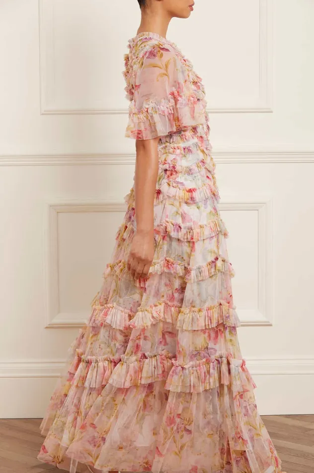 Needle and Thread Iris Ruffle Gown Multi Women Printed Dresses