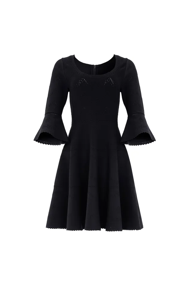 Needle and Thread Pretty Pointelle Knit Scoop Neck Mini Dress Black Women Day Dresses