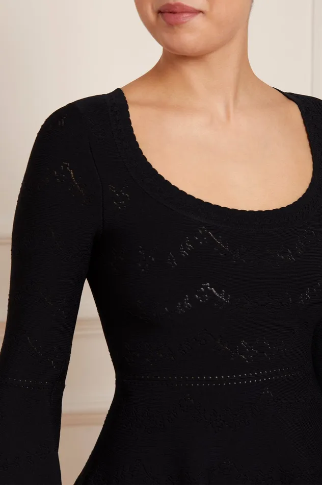 Needle and Thread Pretty Pointelle Knit Scoop Neck Mini Dress Black Women Day Dresses