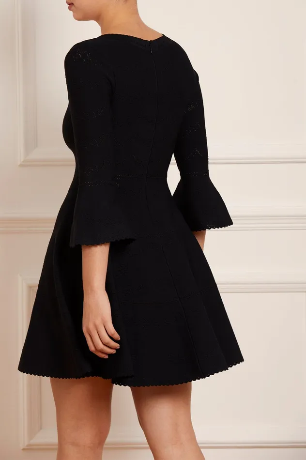 Needle and Thread Pretty Pointelle Knit Scoop Neck Mini Dress Black Women Day Dresses
