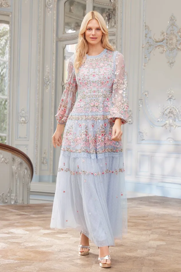 Needle and Thread Ribbon Bouquet Gown Blue Women Embroidered Dresses