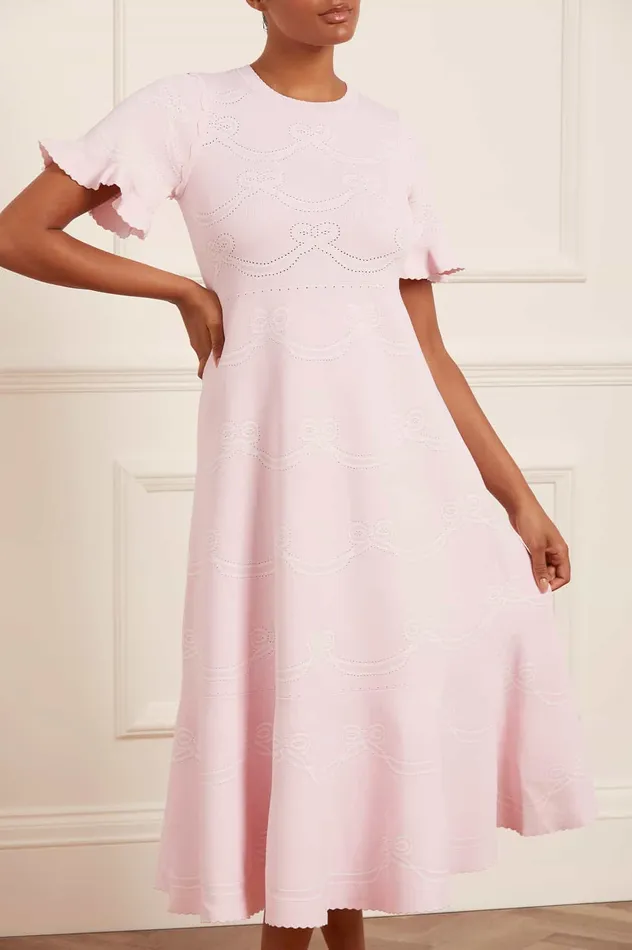 Needle and Thread Ribbon Bow Knit Ankle Gown Pink Women Knitwear