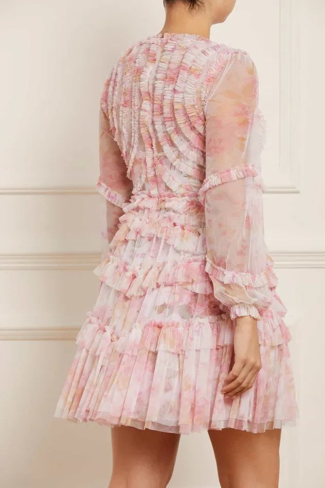 Needle and Thread Rose Bluebell Ruffle Mini Dress Pink Women Printed Dresses