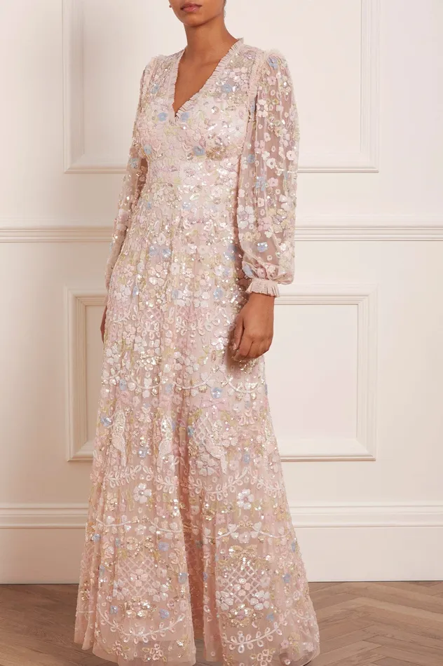 Needle and Thread Shimmer Fairytale VNeck Gown Pink Women Embellished Dresses Needle and Thread Shimmer Fairytale VNeck Gown Pink Women Embellished Dresses