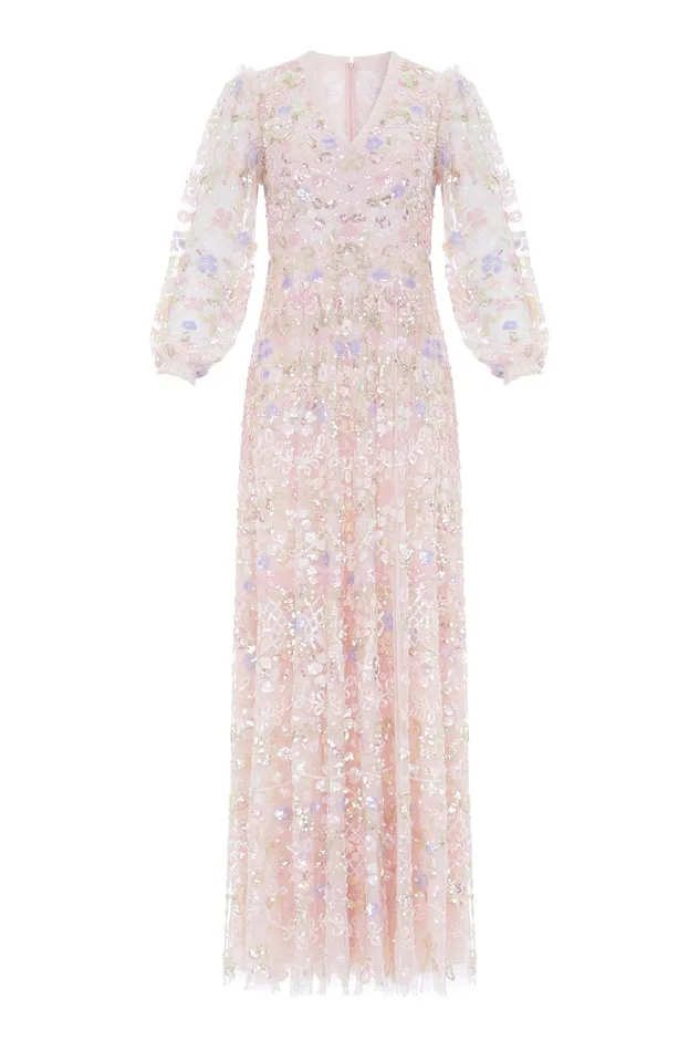 Needle and Thread Shimmer Fairytale VNeck Gown Pink Women Embellished Dresses