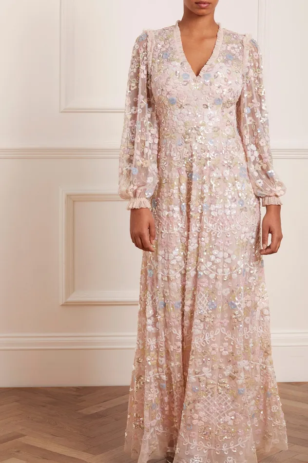 Needle and Thread Shimmer Fairytale VNeck Gown Pink Women Embellished Dresses