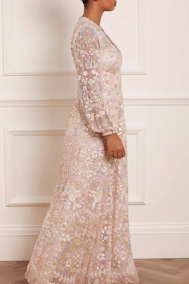 Needle and Thread Shimmer Fairytale VNeck Gown Pink Women Embellished Dresses