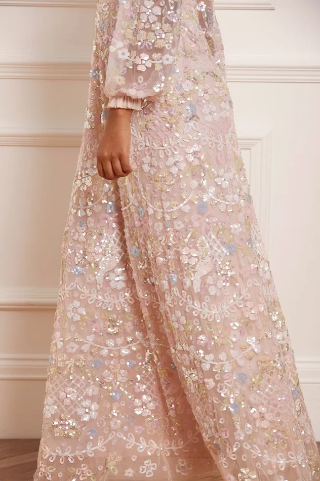 Needle and Thread Shimmer Fairytale VNeck Gown Pink Women Embellished Dresses