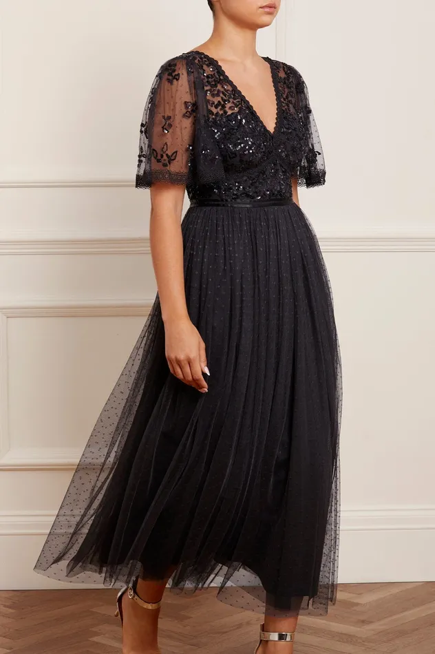 Needle and Thread Shimmer Primrose Bodice Ankle Gown Black Women Embellished Dresses Needle and Thread Shimmer Primrose Bodice Ankle Gown Black Women Embellished Dresses