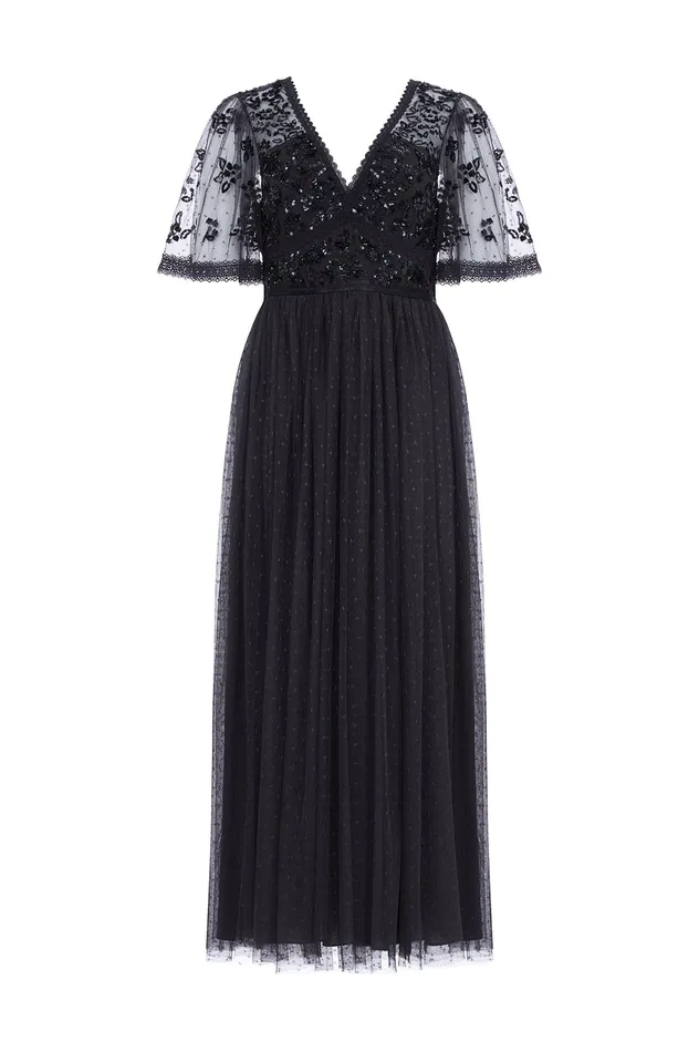 Needle and Thread Shimmer Primrose Bodice Ankle Gown Black Women Embellished Dresses