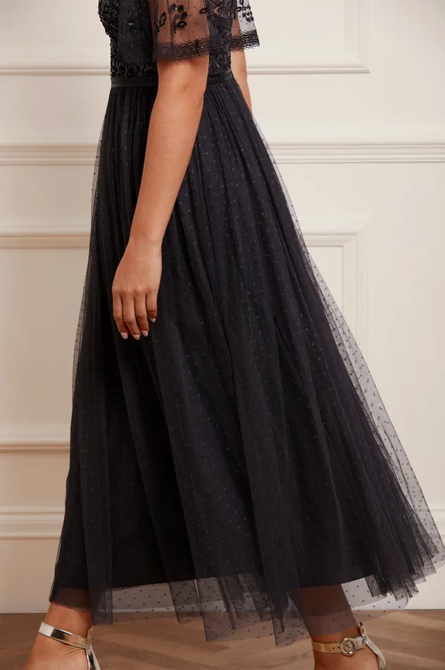 Needle and Thread Shimmer Primrose Bodice Ankle Gown Black Women Embellished Dresses