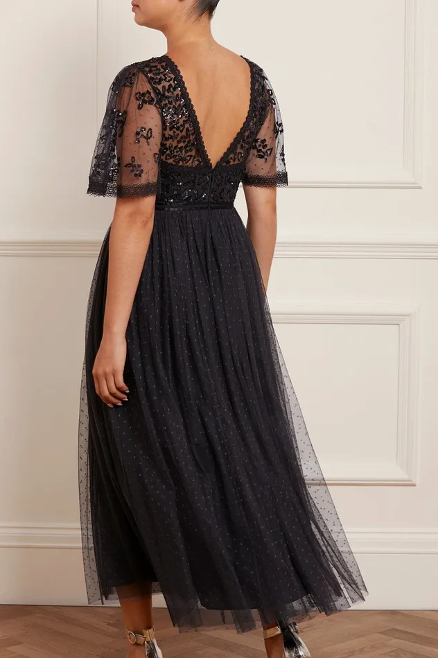 Needle and Thread Shimmer Primrose Bodice Ankle Gown Black Women Embellished Dresses