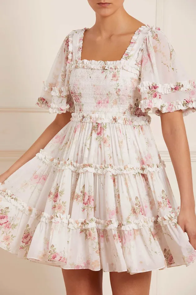 Needle and Thread Trailing Blooms Chiffon Smocked Micro Mini Dress Multi Women Day Dresses Needle and Thread Trailing Blooms Chiffon Smocked Micro Mini Dress Multi Women Day Dresses