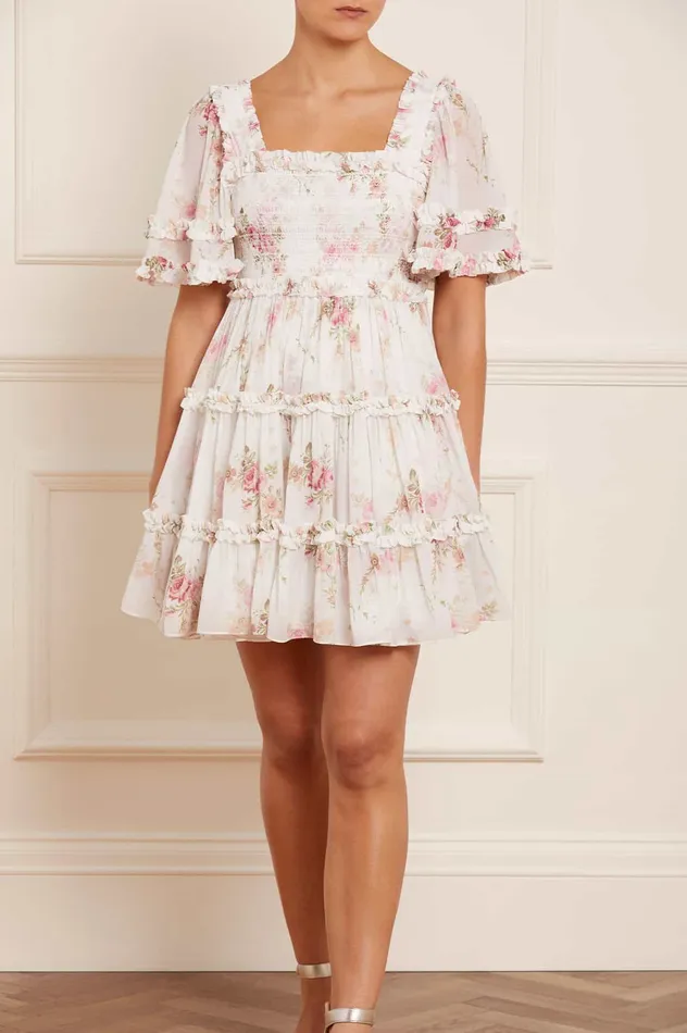 Needle and Thread Trailing Blooms Chiffon Smocked Micro Mini Dress Multi Women Day Dresses Needle and Thread Trailing Blooms Chiffon Smocked Micro Mini Dress Multi Women Day Dresses