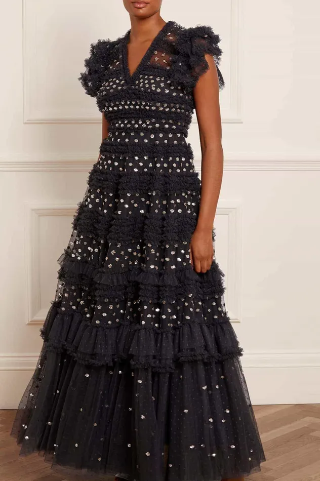 Needle and Thread Vivian VNeck Gown Black Women Embellished Dresses
