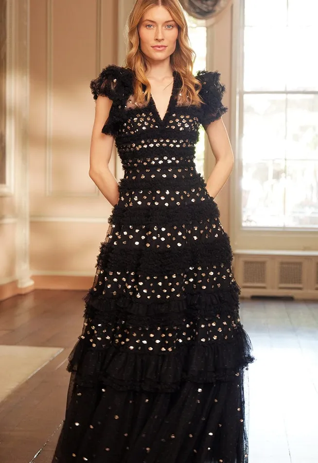 Needle and Thread Vivian VNeck Gown Black Women Embellished Dresses