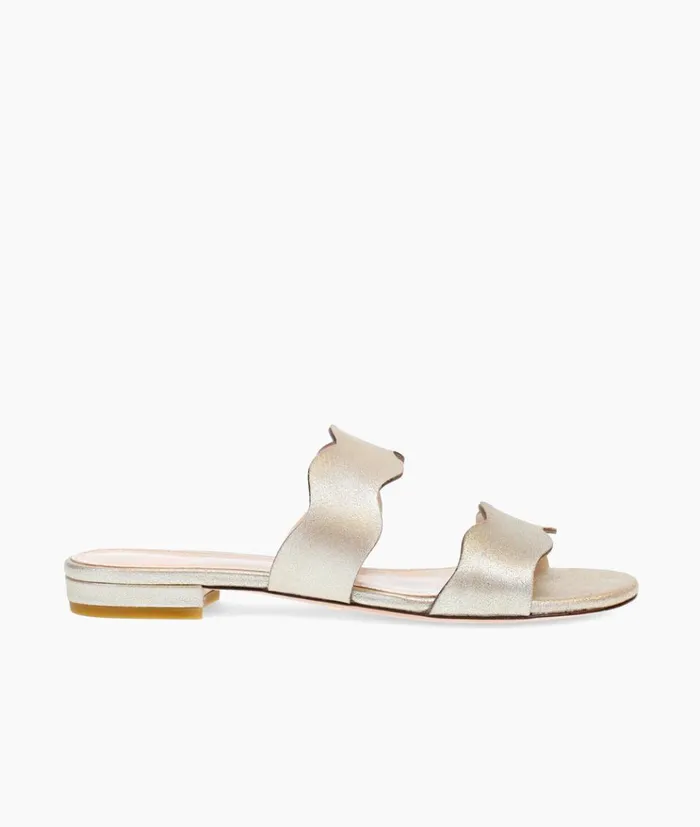Pelle Moda Betia Slide 8211 Gold Platinum Gold Metallic Suede Women Sandals