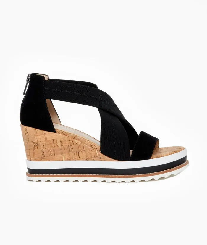 Pelle Moda Medina Wedge 8211 Black Black Kid SuedeStretch Mesh Women Wedges