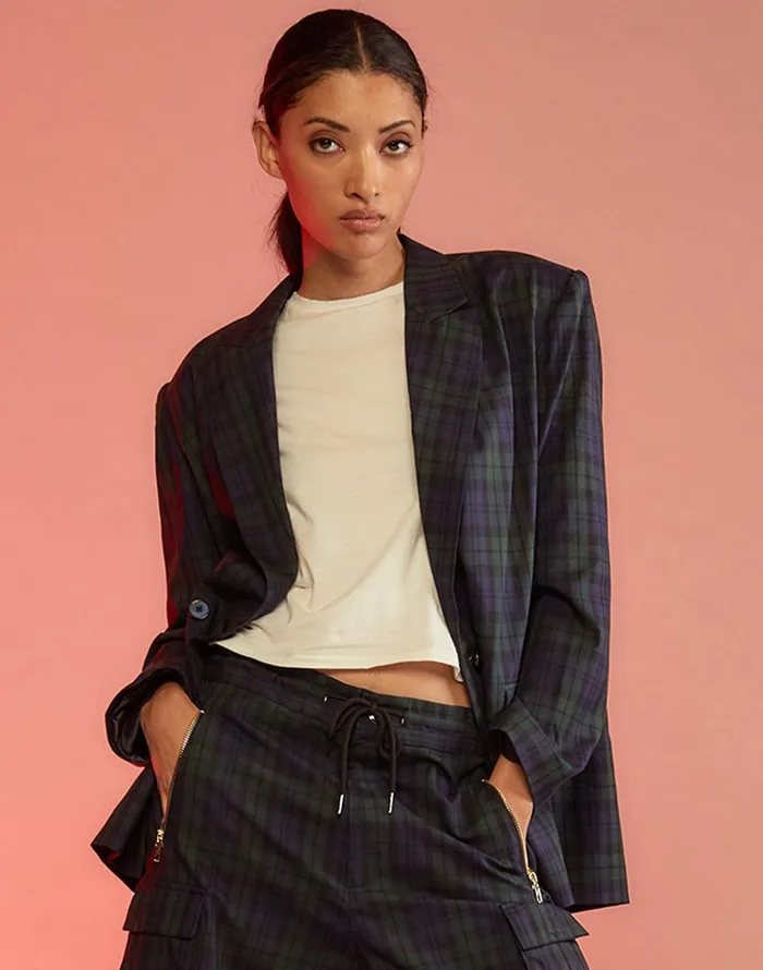 Plaid Oversized Blazer 8211 Blkwth Women Cynthia Rowley Tops