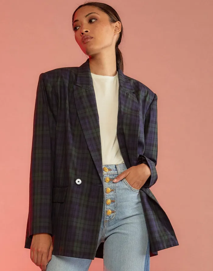 Plaid Oversized Blazer 8211 Blkwth Women Cynthia Rowley Tops