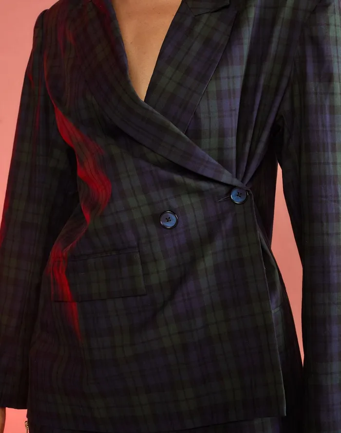Plaid Oversized Blazer 8211 Blkwth Women Cynthia Rowley Tops