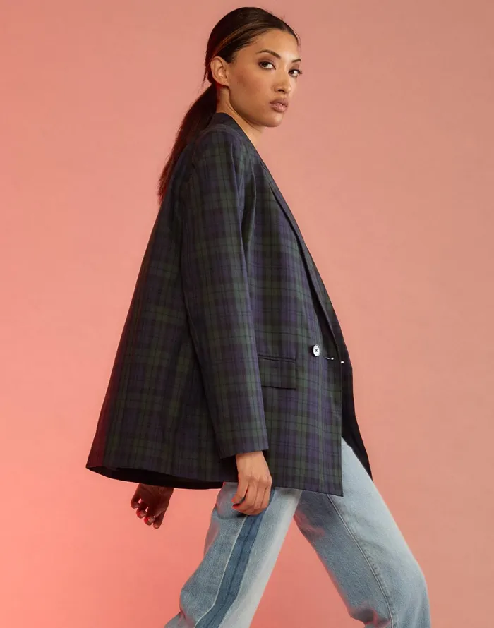 Plaid Oversized Blazer 8211 Blkwth Women Cynthia Rowley Tops