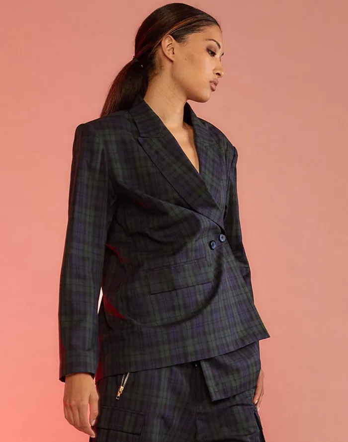 Plaid Oversized Blazer 8211 Blkwth Women Cynthia Rowley Tops