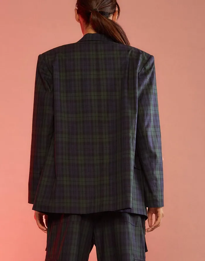 Plaid Oversized Blazer 8211 Blkwth Women Cynthia Rowley Tops