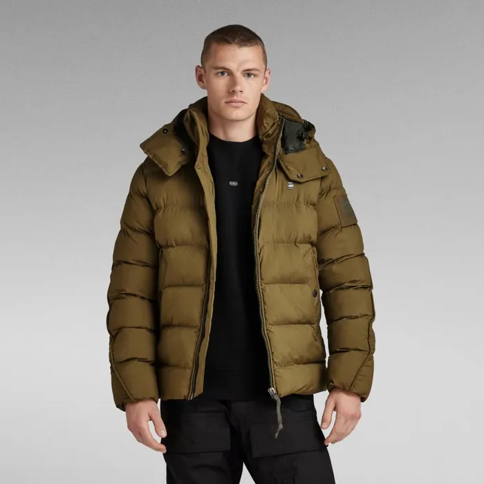 Puffer Jackets Men GStar RAW GWhistler Padded Hooded Jacket Dark Olive
