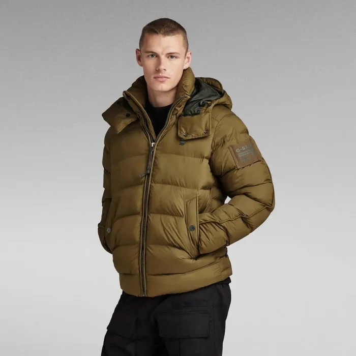 Puffer Jackets Men GStar RAW GWhistler Padded Hooded Jacket Dark Olive